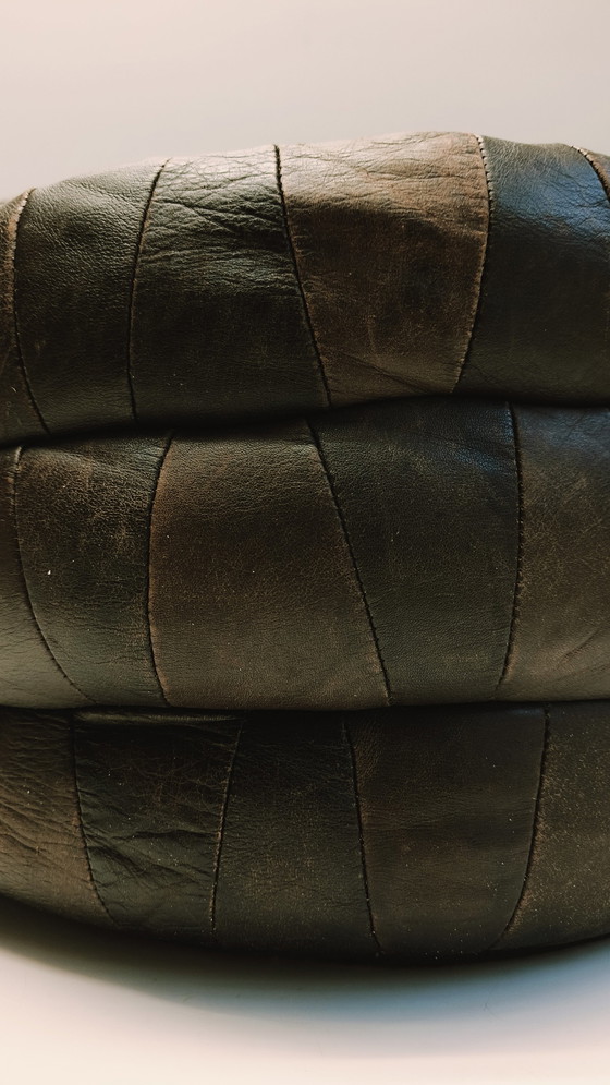 Image 1 of Vintage Patchwork Leather Pouf In The Style Of De Sede 1970s