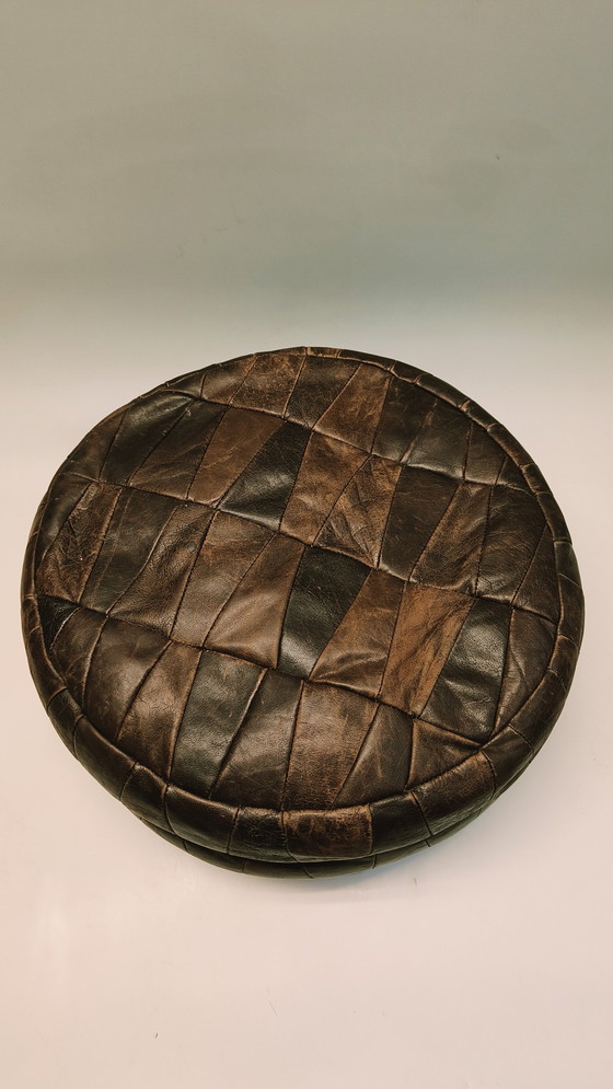 Image 1 of Vintage Patchwork Leather Pouf In The Style Of De Sede 1970s