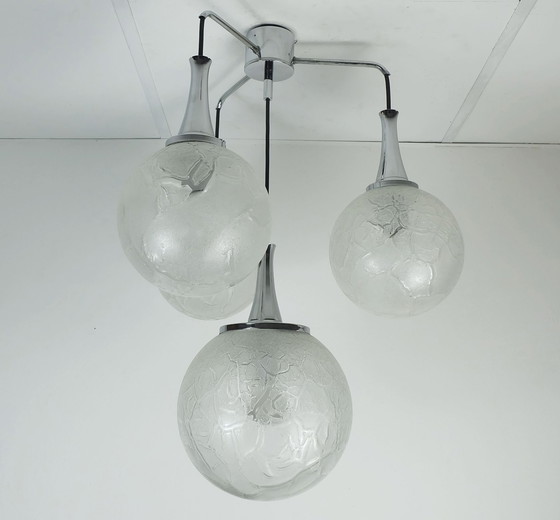 Image 1 of Mid Century Modern 4-Light Pendant Lamp Glass And Chrome Cascading Light 1970S