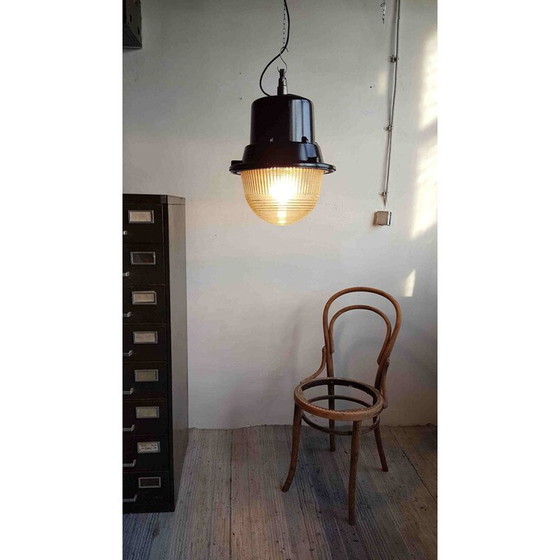 Image 1 of Lampada a sospensione industriale nera vintage di Mesko, Polonia, 1960