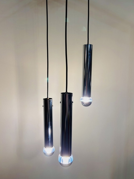 Image 1 of Tubular Chrome 3-light Cascade Hanging Lamp
