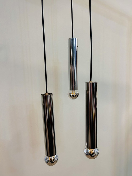 Image 1 of Tubular Chrome 3-light Cascade Hanging Lamp
