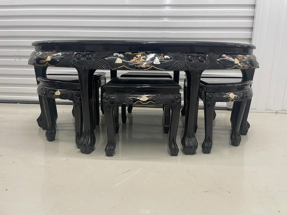 Image 1 of Chinese Coffee Table Including Stools