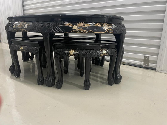 Image 1 of Chinese Coffee Table Including Stools