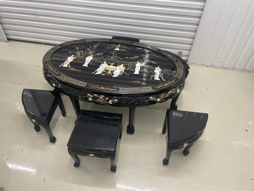 Chinese Coffee Table Including Stools