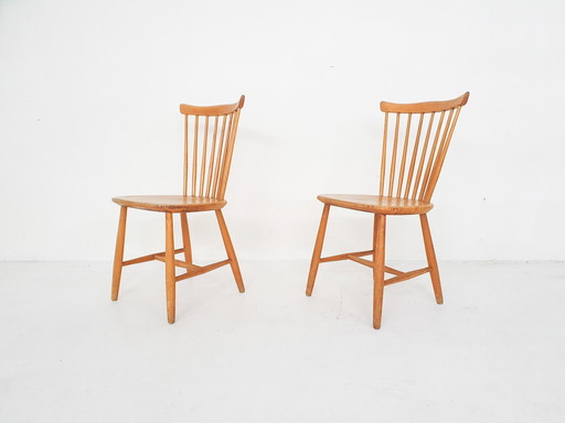 Set Of Two Spindle Back Chairs, The Netherlands 1950'S