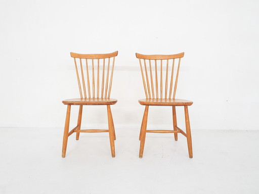 Set Of Two Spindle Back Chairs, The Netherlands 1950'S