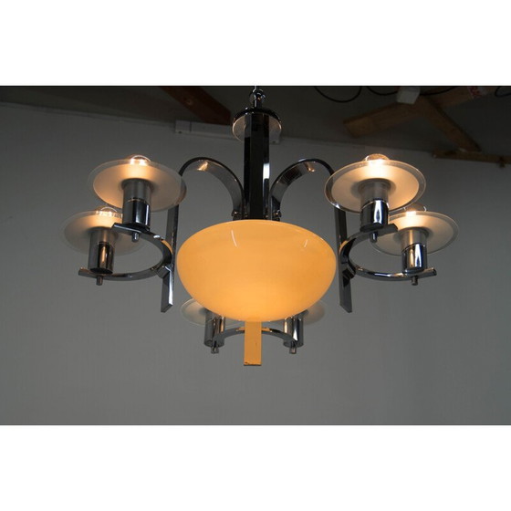 Image 1 of Vintage sandblasted glass chandelier, 1930