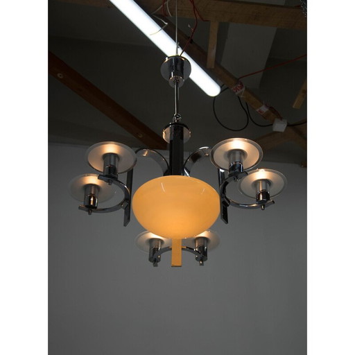 Vintage sandblasted glass chandelier, 1930