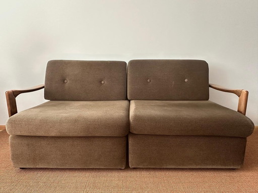 German Space Age Modular Pull-Out Sofa In Dark Green