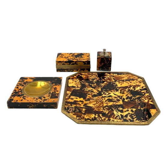 Image 1 of Set per fumatori vintage in legno e ottone, Italia 1970