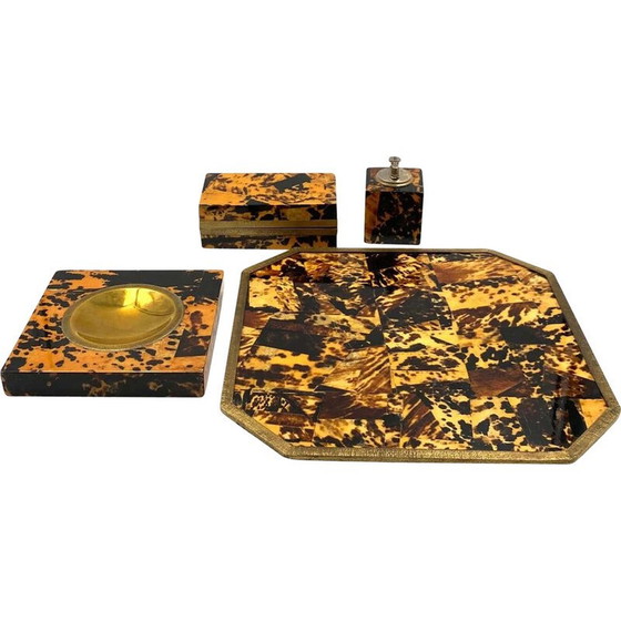 Image 1 of Set per fumatori vintage in legno e ottone, Italia 1970