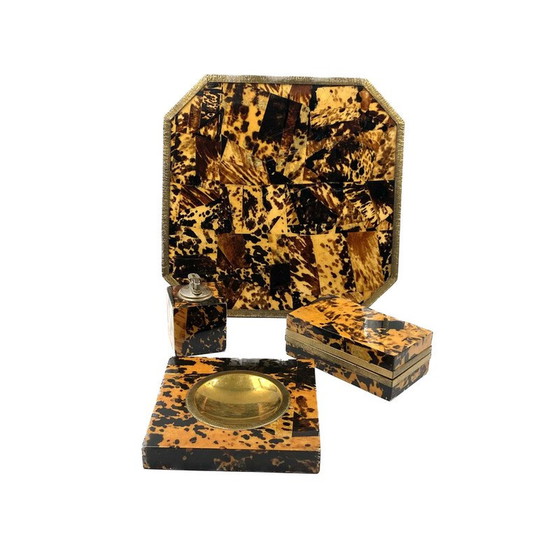 Image 1 of Set per fumatori vintage in legno e ottone, Italia 1970