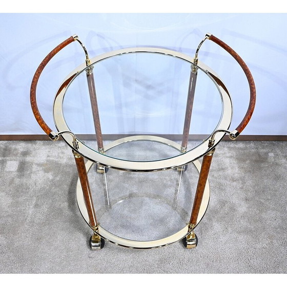 Image 1 of Tavolino vintage con ruote in vetro e metallo dorato, 1980