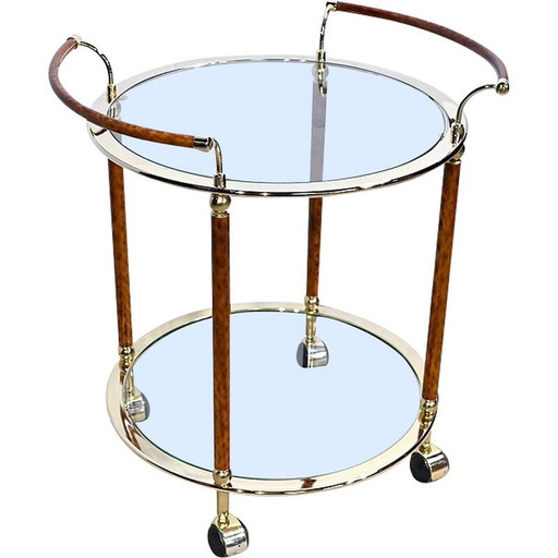 Vintage rolling table in glass and gilded metal, 1980