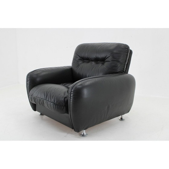 Image 1 of Vintage black leather armchair, Italy 1970