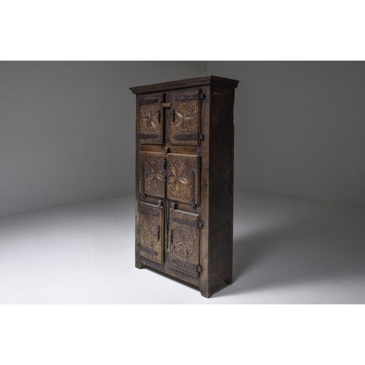 Vintage cabinet "folk art work" in solid wood, France 1800