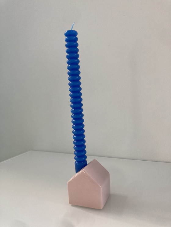 Image 1 of Pink Candlestick Of Ceramic In The Shape Of A House