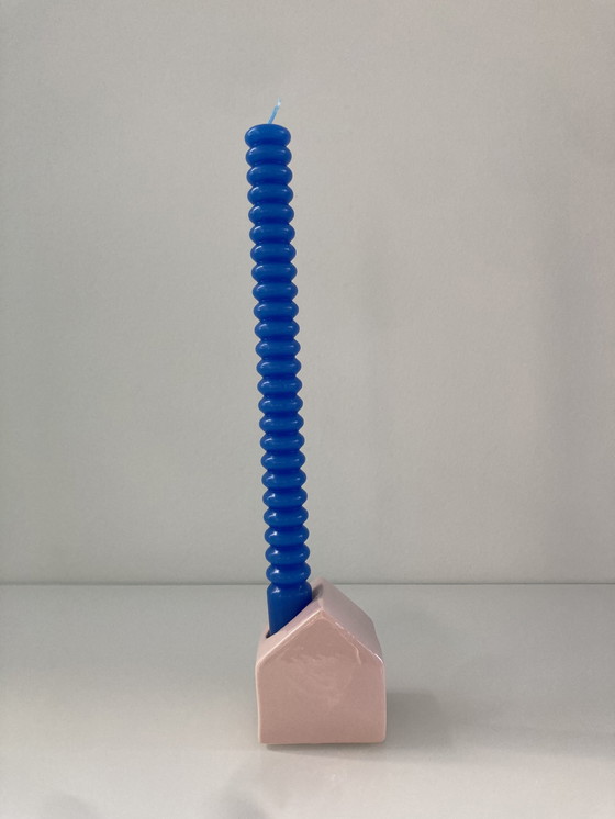 Image 1 of Pink Candlestick Of Ceramic In The Shape Of A House