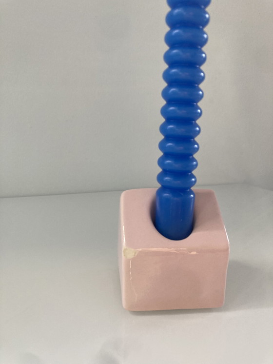 Image 1 of Pink Candlestick Of Ceramic In The Shape Of A House