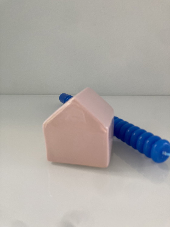 Image 1 of Pink Candlestick Of Ceramic In The Shape Of A House