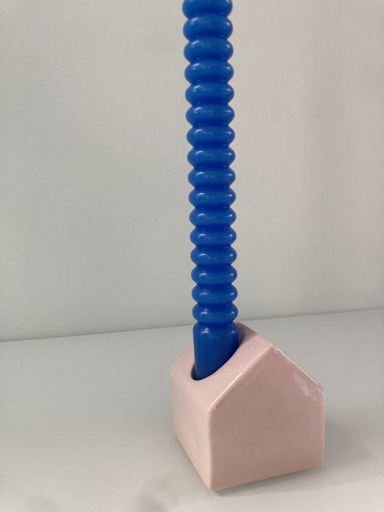 Image 1 of Pink Candlestick Of Ceramic In The Shape Of A House