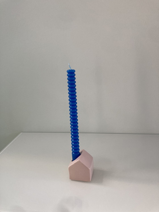 Image 1 of Pink Candlestick Of Ceramic In The Shape Of A House