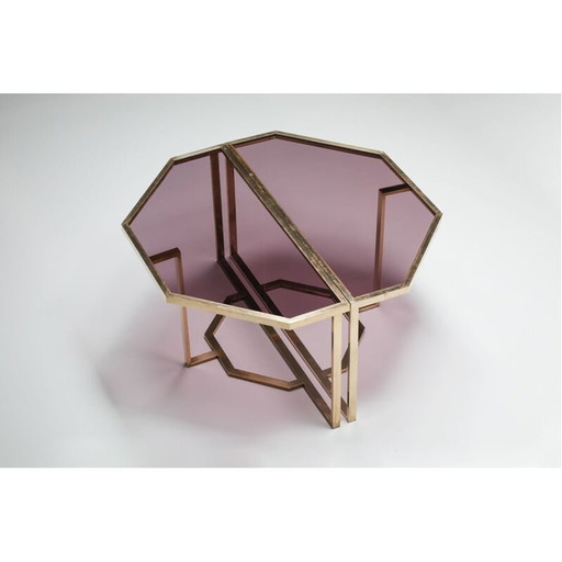 Pair of vintage glass and brass console tables by Maison Jansen, 1970s