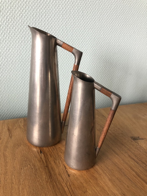 2X Pewter/Teak Pitcher, Kmd Royal Dutch Tiel, 1960S 