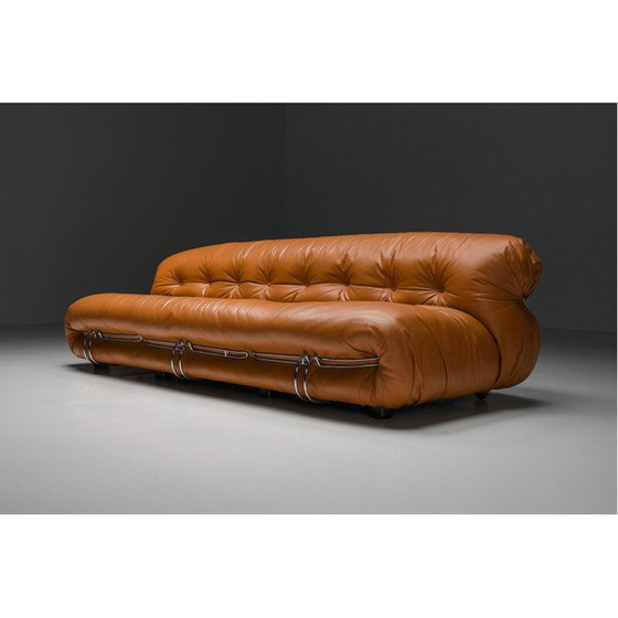 Image 1 of Vintage "Soriana" cognac leather sofa by Afra and Tobia Scarpa for Cassina, 1970