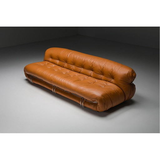 Vintage "Soriana" cognac leather sofa by Afra and Tobia Scarpa for Cassina, 1970