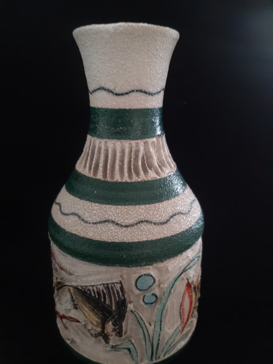 Image 1 of Italian Sgraffito Vase, Decorated With Fantasy Sea Creatures, Fratelli Fanciullacci, Design Suspected Aldo Londi