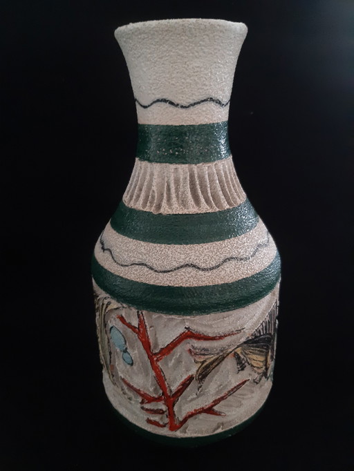 Italian Sgraffito Vase, Decorated With Fantasy Sea Creatures, Fratelli Fanciullacci, Design Suspected Aldo Londi