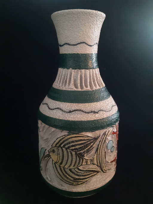 Italian Sgraffito Vase, Decorated With Fantasy Sea Creatures, Fratelli Fanciullacci, Design Suspected Aldo Londi