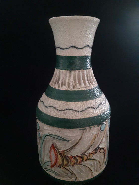 Image 1 of Italian Sgraffito Vase, Decorated With Fantasy Sea Creatures, Fratelli Fanciullacci, Design Suspected Aldo Londi