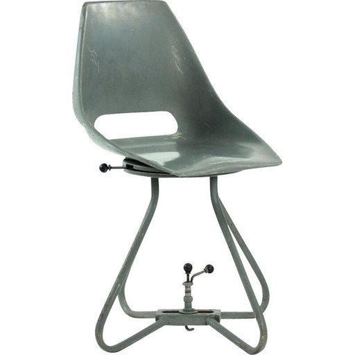 Vintage tramway chairs in fibreglass and grey metal by Miroslav Navratil 1960