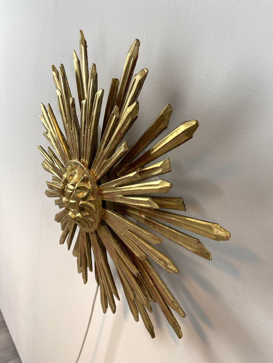 Image 1 of Lampada da parete Sunburst sunburst Mid-Century in legno