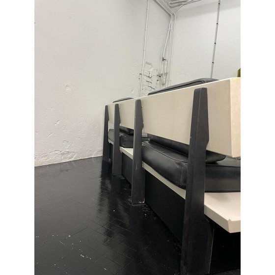 Image 1 of Vintage bench in wood and leather, Belgium 1970