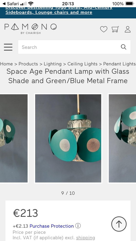 Image 1 of Space Age Pendant Lamp With Glass Shade And Orange Ring