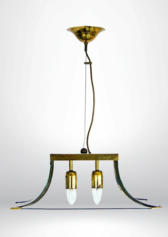 Image 1 of 1960S Glass And Brass Pagoda Shaped Chandelier By Esperia Luce