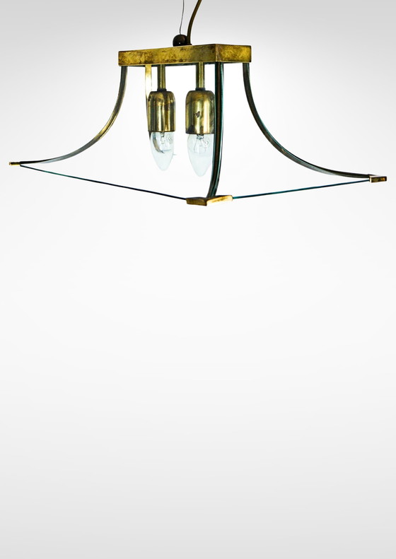 Image 1 of 1960S Glass And Brass Pagoda Shaped Chandelier By Esperia Luce