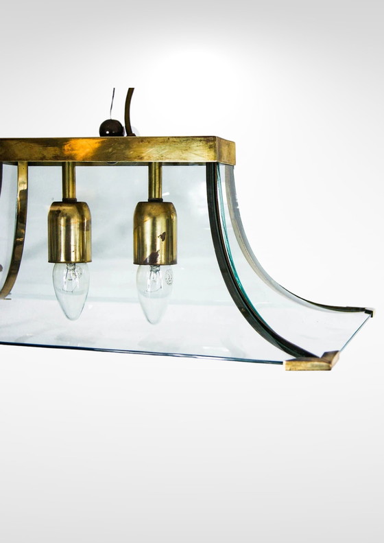 Image 1 of 1960S Glass And Brass Pagoda Shaped Chandelier By Esperia Luce