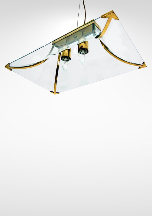 1960S Glass And Brass Pagoda Shaped Chandelier By Esperia Luce