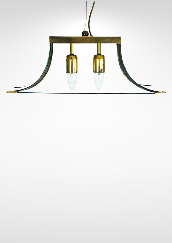 Image 1 of 1960S Glass And Brass Pagoda Shaped Chandelier By Esperia Luce