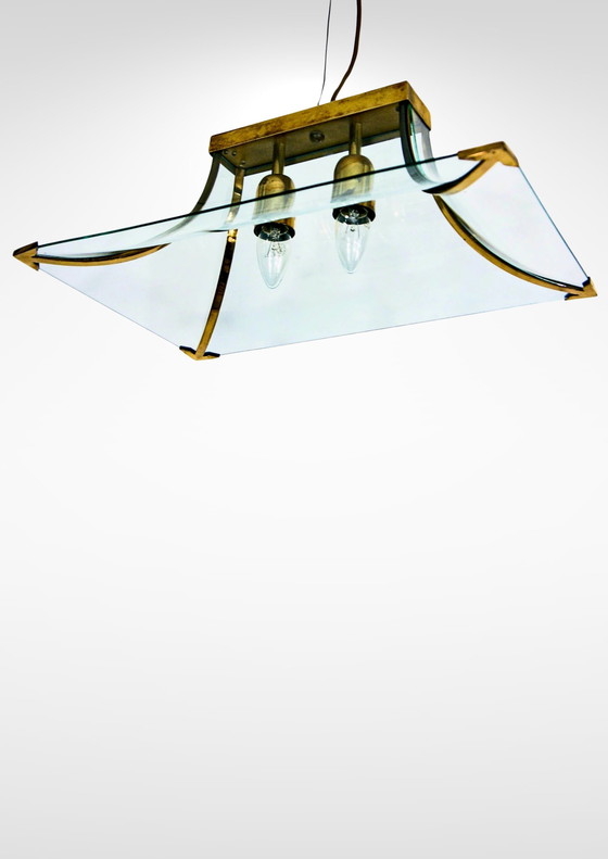 Image 1 of 1960S Glass And Brass Pagoda Shaped Chandelier By Esperia Luce