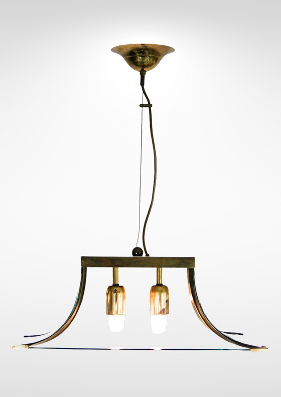 Image 1 of 1960S Glass And Brass Pagoda Shaped Chandelier By Esperia Luce