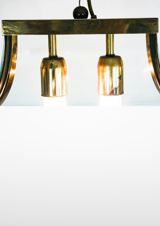 Image 1 of 1960S Glass And Brass Pagoda Shaped Chandelier By Esperia Luce