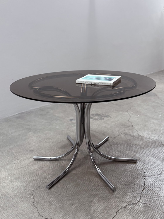 Image 1 of Chrome glass dining table round & 5 cantilever chairs, Italy 1970s