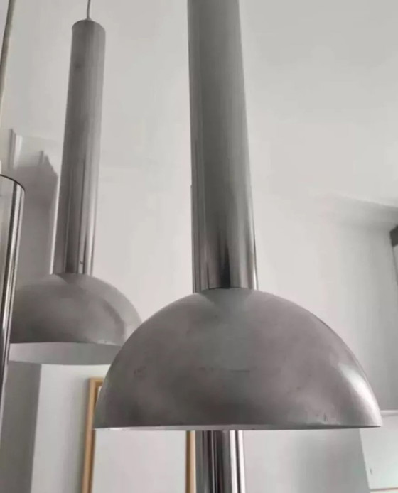 Image 1 of Lampada a sospensione vintage in metallo cromato e spazzolato, Francia, anni '70
