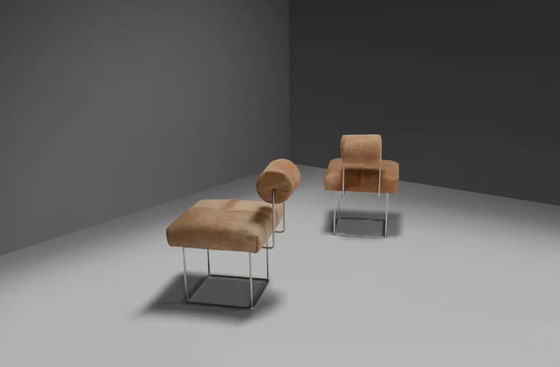 Image 1 of 2x Cowhide Side Chairs by Fritz Brückner